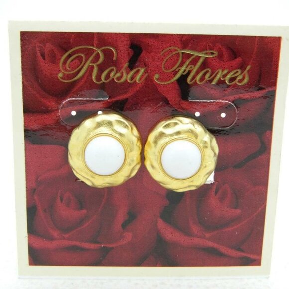 New Old Stock ROSA FLORES White Glass Earrings - Picture 1 of 5